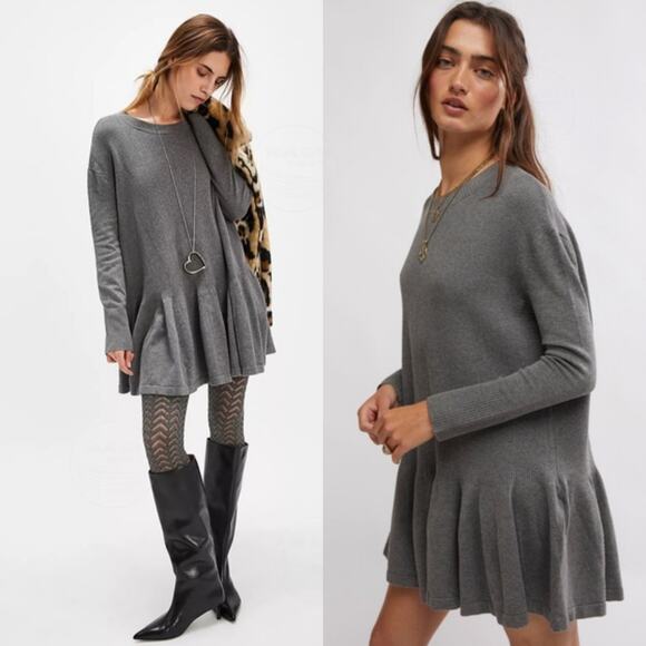 Free People Time On My Side Sweater Mini Dress | Dark Heather Gray S, NWT - Picture 5 of 6